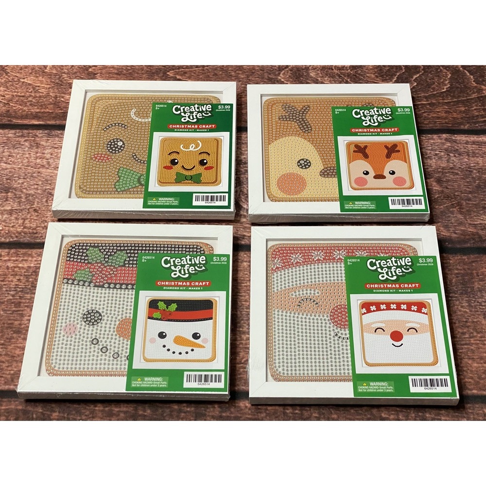 Christmas Theme Square Diamond Painting Kit in Frame Lot of 4 Hobby Lobby New